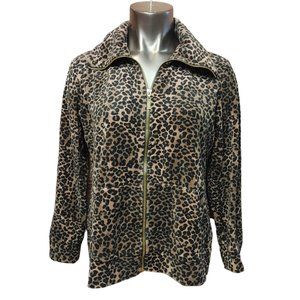 Style & Co. Sport Women's Petite Long Sleeve Zip Up Leopard Sweater Jacket PL